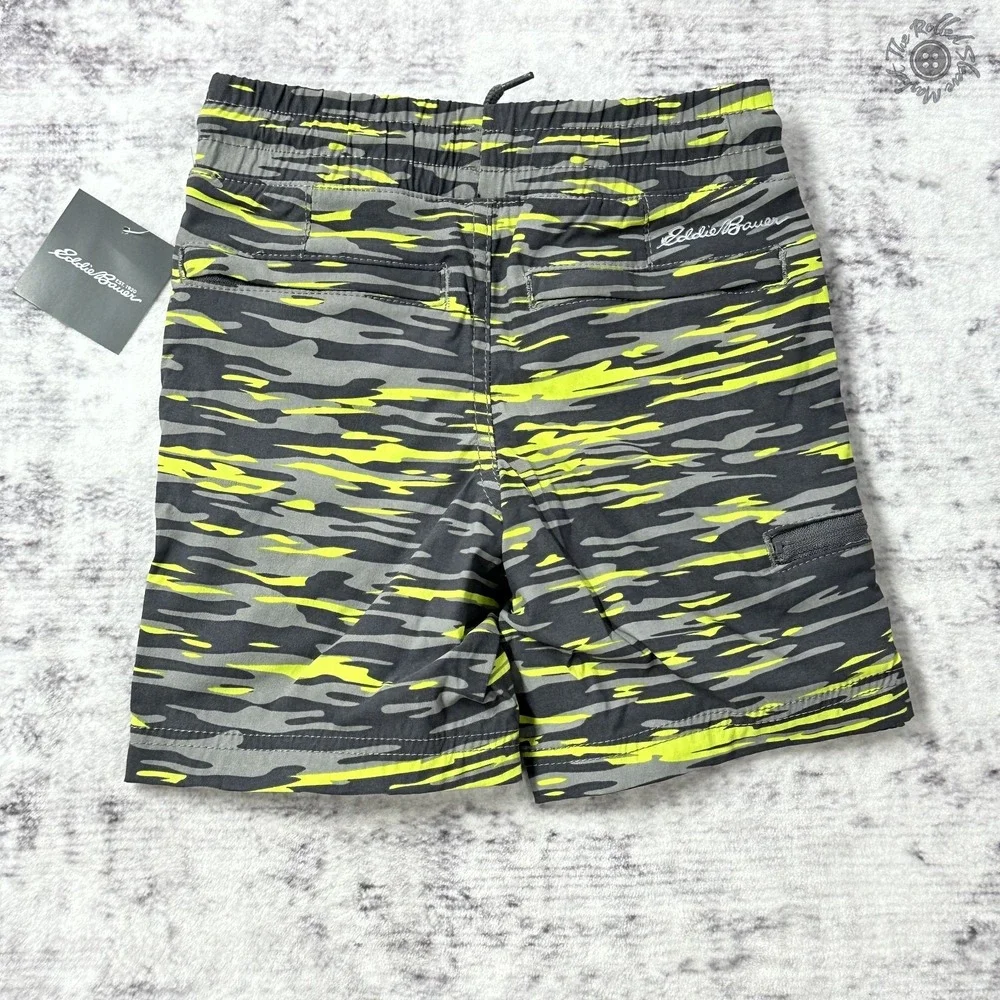 NWT Eddie Bauer Boys Ranger Shorts XXS Size 4 Yellow Grey Camouflage‎ Stretch
